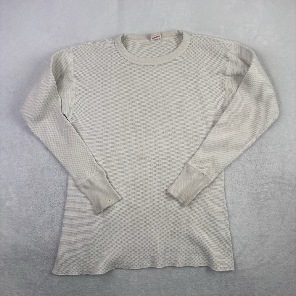 VTG 70s Healthknit Waffle Thermal Long Sleeve White Shirt Distressed Men's XL